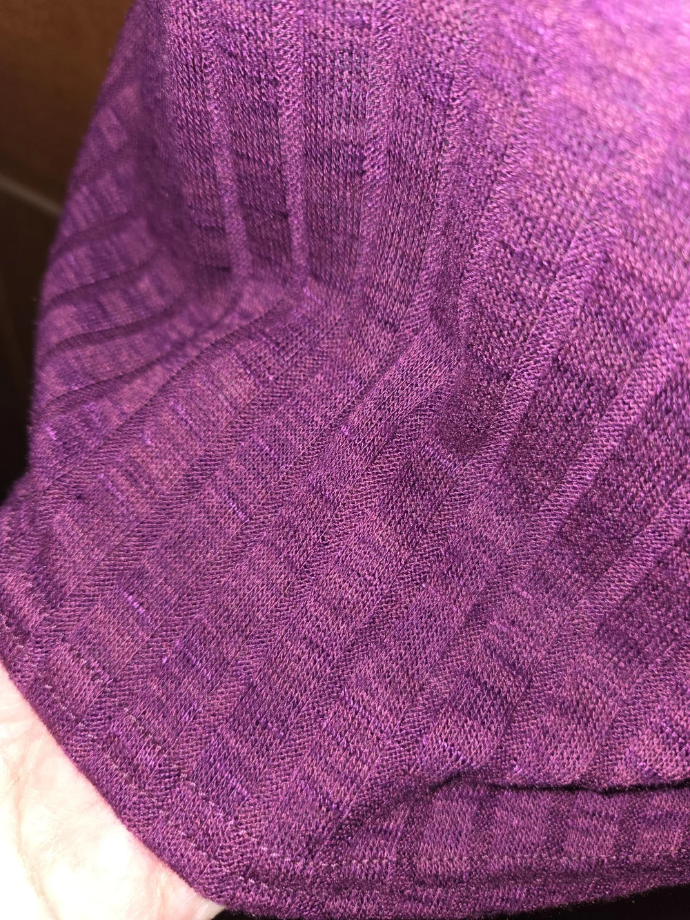 Rue21 Purple Ribbed Scoop‎ Neck Top with Patterned Raglan Sleeves